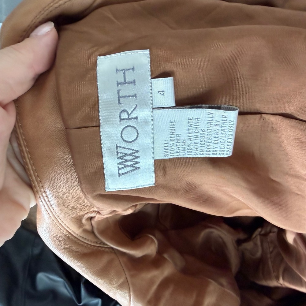 Vintage Y2K Worth Genuine Leather‎ Woven Belted Blazer Jacket - Picture 3 of 10